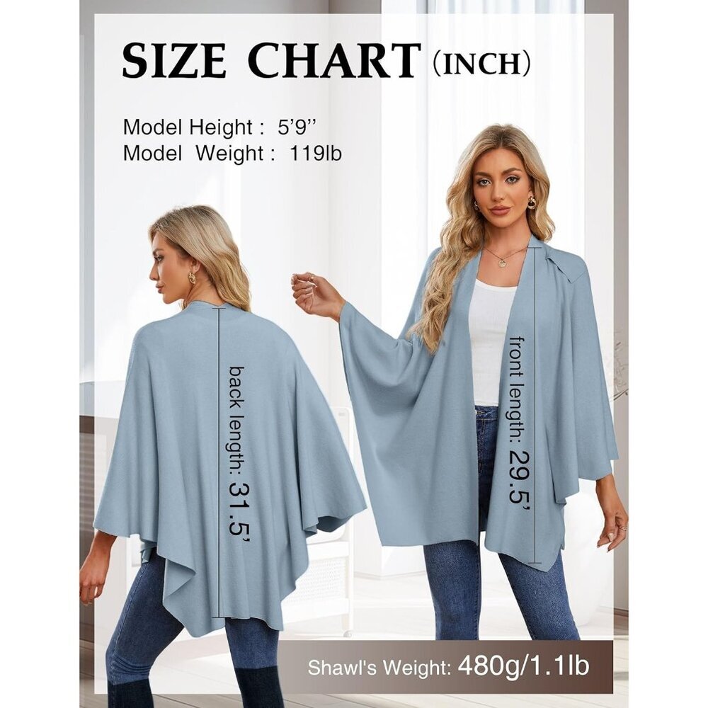 Women's 1-blue Cross Front Poncho Sweater Wrap Knitted Elegant Shawls Cape - Picture 4 of 6